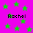 A static image with a bright pink background filled with green stars and the name "Rachel" repeated in pixelated black text.