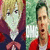 Two anime-style characters and a real person in red jacket appear in alternating frames with changing facial expressions.