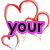 Red heart outlines surround purple text reading 'your', 'my', and 'valentine' with a '<3' symbol on white background.