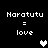 Black background with white pixelated text 'Haratutu = love' and four heart icons in different states.
