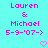 Pixelated cyan background with pink text reading "Lauren & Michael 5-9-'07->" and two pink heart symbols at bottom center and bottom right.