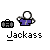 Animated contact sheet of a pixel art buddy icon showing sequential frames with character actions, text bubbles, and color variations against gray background.