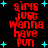 Red pixelated text 'girls just wanna have fun' repeated four times on black background with cyan stars, animated to shift position.