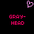 Pixelated pink heart symbol above two identical text blocks reading 'GRAY-HEAD' in bright red pixel font on black background.