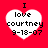 Four identical heart-shaped icons on red background with text "I love courtney 9-18-07" in pixelated font.