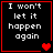Four black square with red borders display white pixelated text "I won't let it happen again" and varying heart symbols