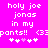 Pixelated text on bright pink background reads 'holy joe jonas in my pants!!' with heart symbols and a smiley face, repeated twice.