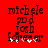 Red background with black text reading 'michele' above a stylized figure and 'forever' below, featuring white star-like shapes at the bottom.
