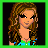 Pixel art contact sheet showing six frames of an animated buddy icon featuring a cartoon girl in blue and green attire with text variations.