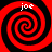 Four identical red and black spiral patterns arranged in a with white text 'joe' above each spiral on a red background