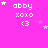 A bright pink background displays repeated text 'abby xoxo <3' with varying star positions