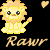 Pixel art lion with yellow fur and orange mane, two expressions shown side-by-side: one with open eyes waving left paw, the other with closed eyes smiling.