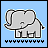 Pixelated gray elephant with black outline on light blue background, displaying white and dark blue heart symbols below.