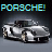 A 4-frame animated contact sheet showing a silver Porsche sports car with