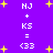 Purple background with yellow stars and white text displaying 'MJ + KS = <33' in two vertical