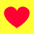 Four red heart shapes arranged in a two-by-two on a bright yellow background, each with slightly different pixelation and positioning