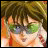 A 48x48 pixel buddy icon split into two sections: a left-side anime-style character portrait and a right-side text logo on black background.