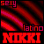 Pixelated red and black striped background with layered text elements including 'sexy', 'latino', and 'NIKKI' in varying colors.