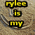 Yellow text 'rylee is my' on textured brown background with black outline, green text 'going to' over orange-red floral pattern, pink circular icon with eyes and mouth displaying 'CHANGE'.