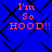 Blue background with black diamond-shaped pattern and red text reading "I'm So HOOD!!" in four identical quadrants