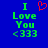 Blue background displays green text "I Love You <333" with a red pixelated heart symbol above the text on the left side.