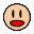 Four pixelated circular faces with peach skin tones display distinct mouth expressions: open red smile, closed red smile, curved smile, and downturned frown.