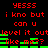 Red pixelated text on black background with green horizontal bars, repeating phrases and partial text in a