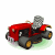Red tractor with gray smokestack and yellow wheels on green grass base, shown in five sequential animation frames.