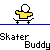 A contact sheet of 11 animated frames showing a yellow stick figure skater on a skateboard with