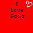 Red background with black text reading "I Love Socia" on both sides of a white pixelated heart symbol.