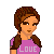 Pixel art contact sheet showing a female character in purple outfit with text elements and separate 'A&F' logo, arranged in 2x2 grid on white background.
