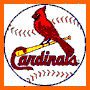 Animated sequence showing a red cardinal bird on a yellow baseball bat within a circular baseball-themed border, transitioning through various states of visual distortion and partial text visibility.