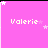 Pink background with white text 'Valerie' and scattered star shapes in various positions across a