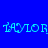 Blue background with light blue rectangular blocks and repeated pixelated text 'TAYLOR' in light blue.