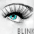 Pixelated eye icon with cyan iris and black pupil, partially closed eyelid, and gray-toned surrounding area.
