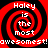 Red and black spiral pattern with white text reading 'Haley is the most awesomest!awesomest!' repeated across four quadrants.