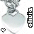 Animated pixel art of a person with light hair wearing a heart-shaped pendant necklace, showing sequential changes in text and heart symbols.