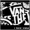 Black-and-white pixelated icon featuring stylized 'VANS' text with bicycle wheels and frame elements integrated into the letterforms, plus 'i love vans' text at the bottom.
