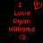 Red pixelated text and symbols on black background: 'I Love Ryan Williams <3' with a heart symbol above the name.