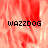 Red and white pixelated background with black text 'WAZZDOG' in three positions across the image.