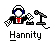 Pixel art icon of a figure with headphones holding a checkered flag next to a microphone, labeled 'Hannity' below.