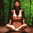 A 3x3 contact sheet of a pixelated animated icon showing a woman in a bikini meditating across nine frames with subtle background and pose variations.