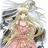 Anime-style character with long blonde hair in a pink dress, standing against dark and light background elements.