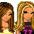 Pixel art contact sheet showing two static frames of a cartoon-style female character with long hair and a black top, next to green text reading "Original Icons .com" on dark background.
