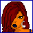 Pixel art contact sheet of a female character in various poses and text variations, displayed as 3x3 grid with blue borders on white background.
