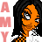 Pixel art contact sheet showing three frames of an animated buddy icon featuring a cartoon character with orange skin, black hair, and checkered clothing against a gray background.