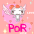 Pixelated character with orange hair and wings on pink background, next to cat-like character with closed eyes on floral background, both with 'PoR' text.