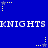 Blue background with repeated white 'KNIGHTS' text and yellow star icons in pixelated style.
