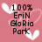 Pink background with white heart outlines and black text reading '100% Erin Gloria Park' and 'No Labels No Nothing' in pixelated font.