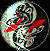 A circular icon with a swirling pattern of green, white, and black pixels containing a red X symbol over a stylized face.